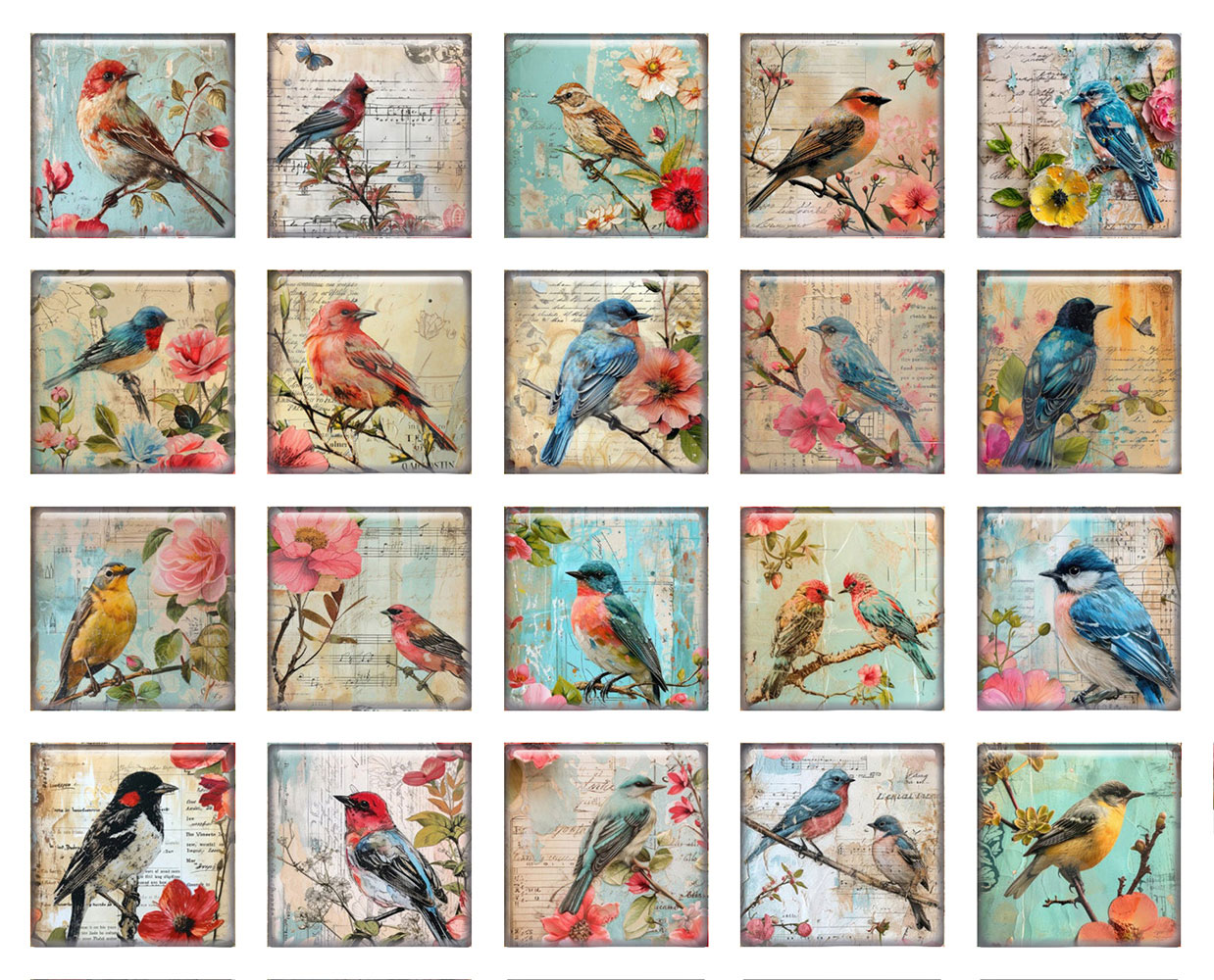 Vintage Collectibles For Sale - Random Mixed Round/Oval/Square Vintage Bird Flower