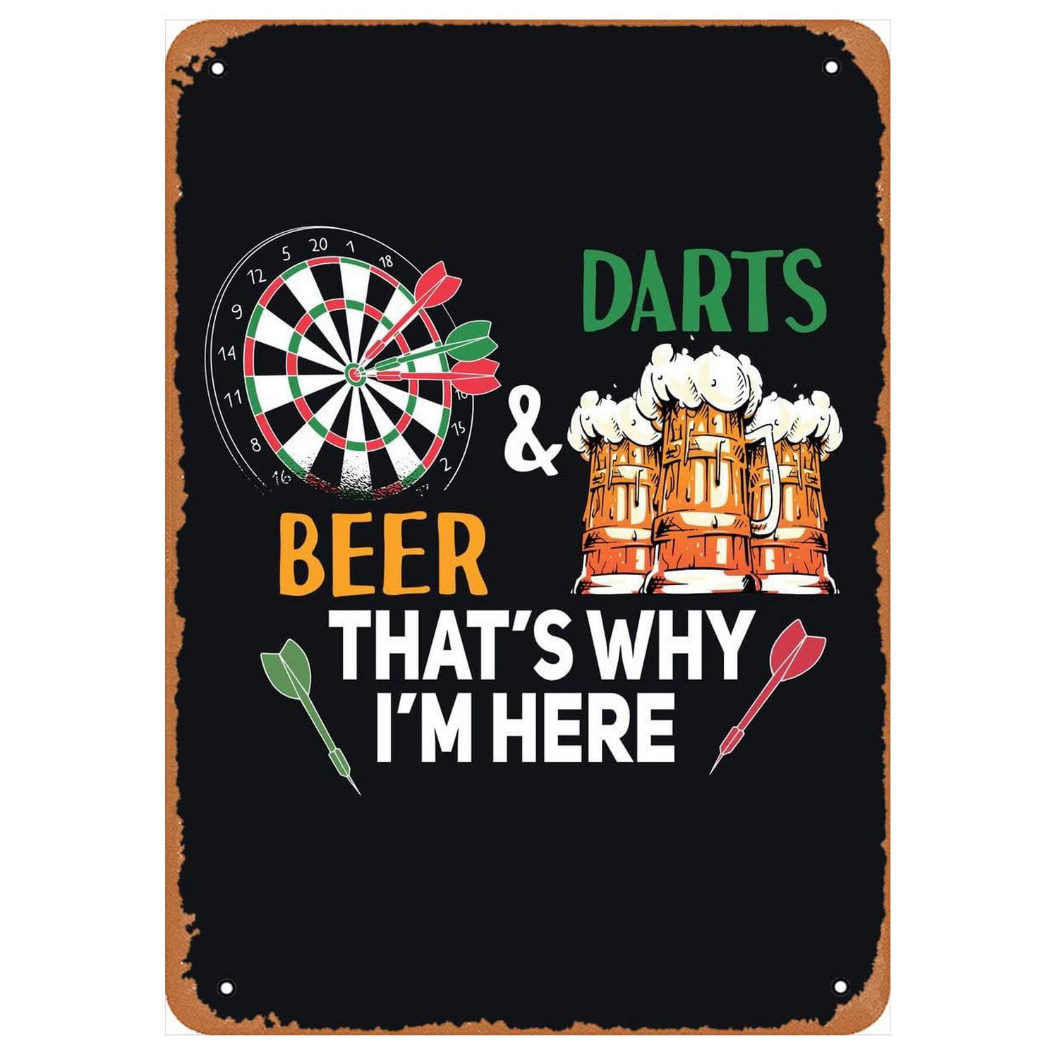 Vintage Darts & Beer Tin Sign, - Vintage Collectible Signs recension och pris