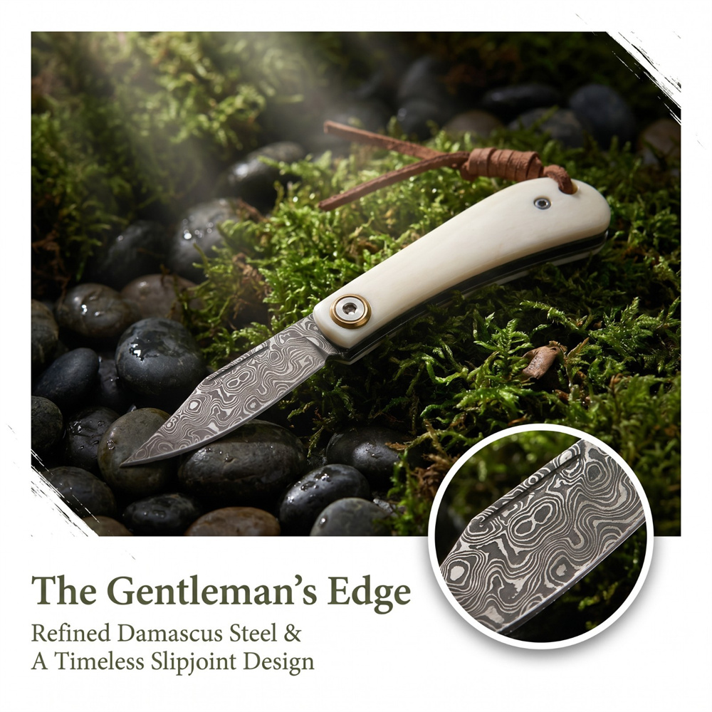 Compact Vintage EDC Damascus F - Vintage Collectible Pocket Knives recension och pris