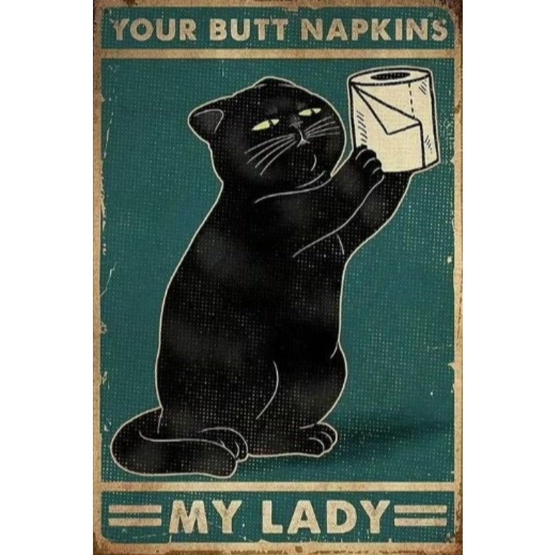 Black Funny Cat Metal Sign Vin - Vintage Collectible Signs recension och pris