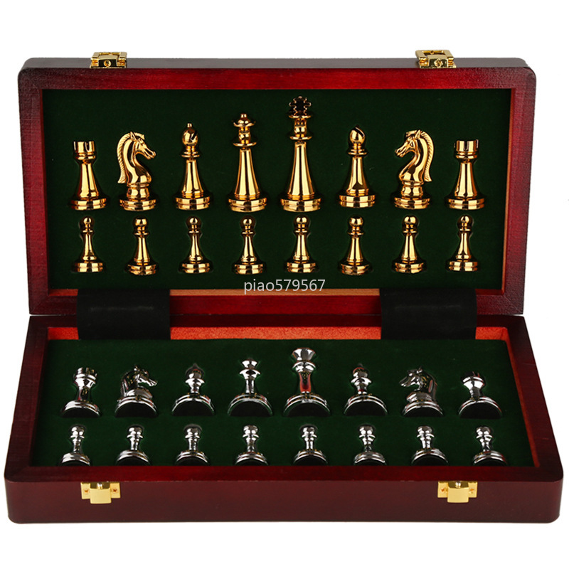 Luxury Wooden Chess Set Metal  - Vintage Collectible Board Games recension och pris